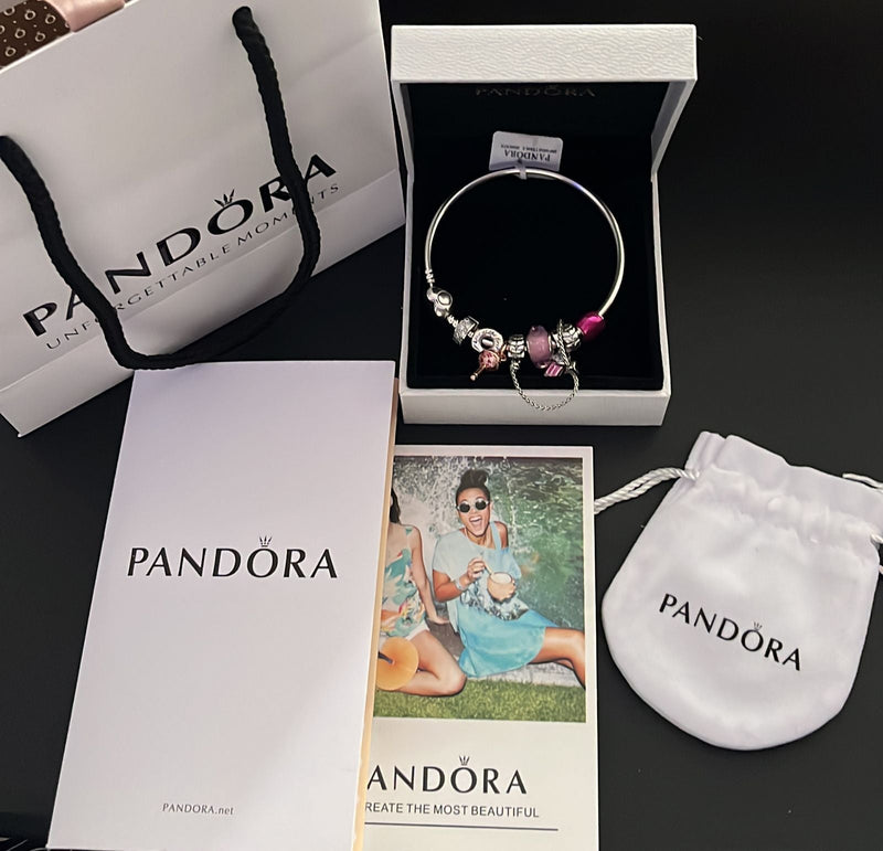 (Queima de Estoque) Pulseira Pandora Prata 925 + KIT com 14 Berloques em Prata 925 + Pega Ladrão