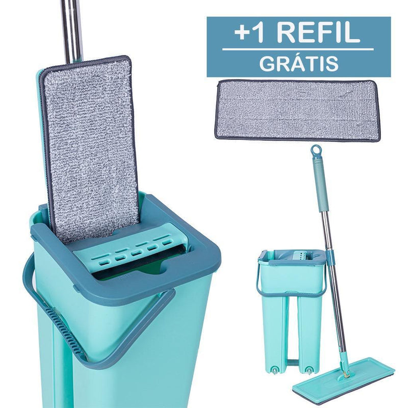 Esfregão Flat Mop Rodo Mágico Giratório Lava Seca + 1 Refil Extra