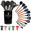 Kit 12 Utensílios de Cozinha Premium de Silicone com Cabo de Madeira