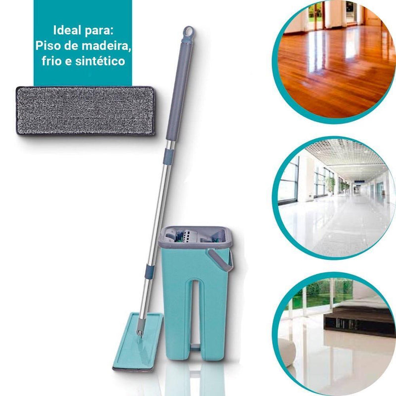 Esfregão Flat Mop Rodo Mágico Giratório Lava Seca + 1 Refil Extra