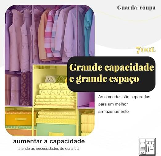 Guarda Roupa Portátil Para Armazenamento de Roupas com Prateleiras - à Prova de Água e Poeira