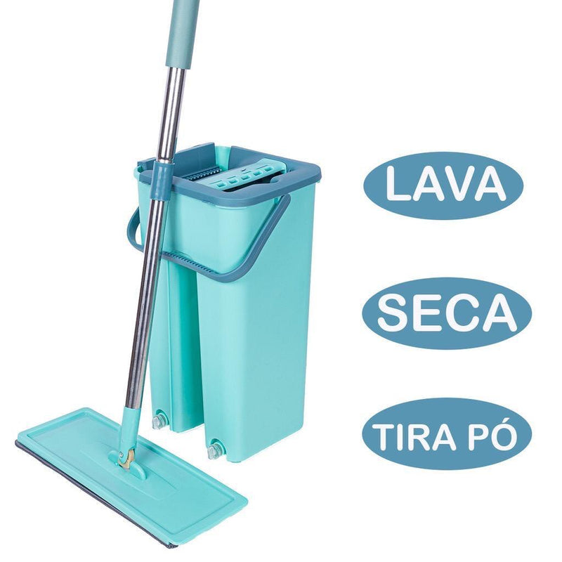 Esfregão Flat Mop Rodo Mágico Giratório Lava Seca + 1 Refil Extra