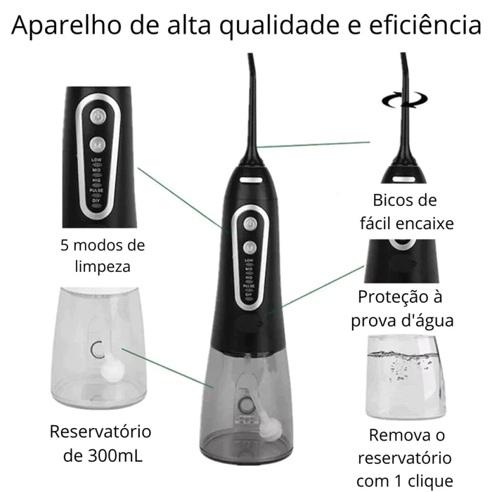 Waterpik Bucal Wave - Irrigador Dental + Cabo Usb + 5 Bicos + Necessáire para Viagem