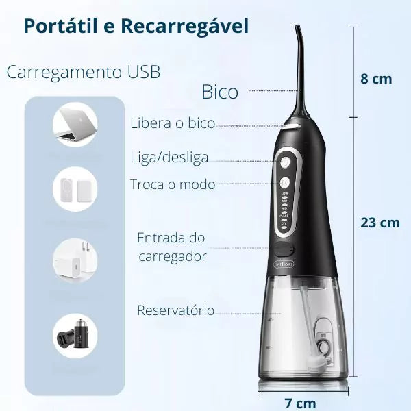 Waterpik Bucal Wave - Irrigador Dental + Cabo Usb + 5 Bicos + Necessáire para Viagem